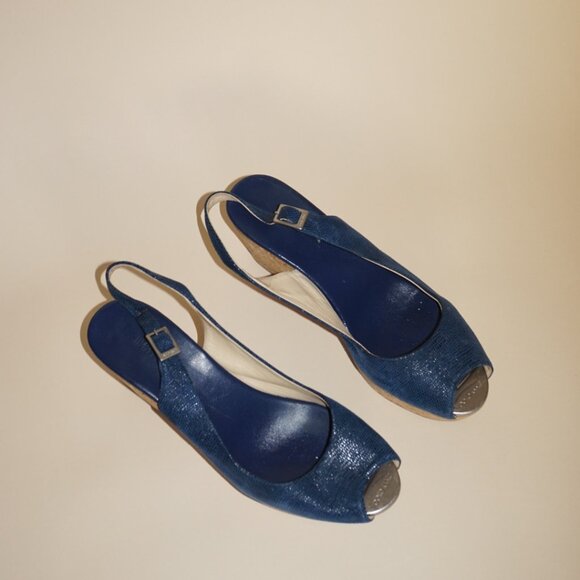 “Jimmy Choo” Royal Blue Slingback Cork Wedges - Size 38 - Picture 2 of 8